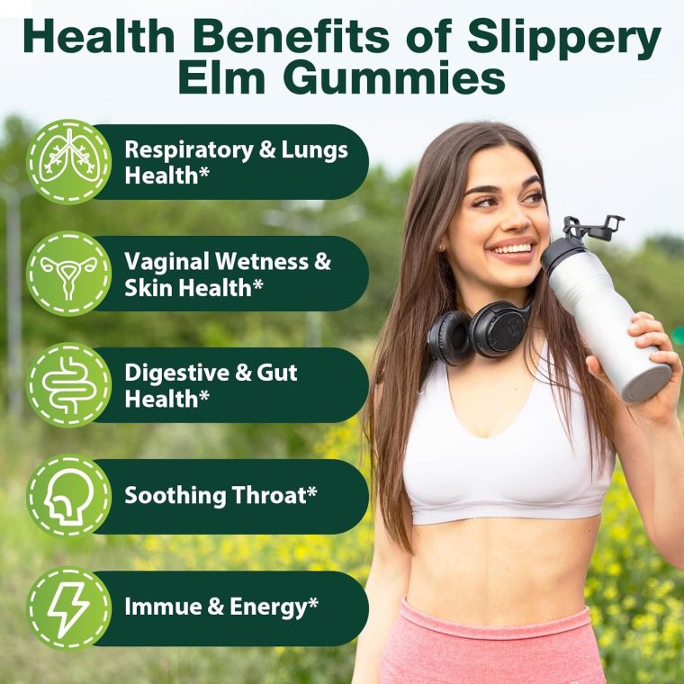 Slippery Elm, Slippery Elm Bark Gummies for Women & Men, with Organic Marshmallow & Maca Root for Vaginal Health Wetness & Vitality, Soothe Gut, Digestive, Throat & Respiratory*, Vegan - 60 Gummies - Image 3