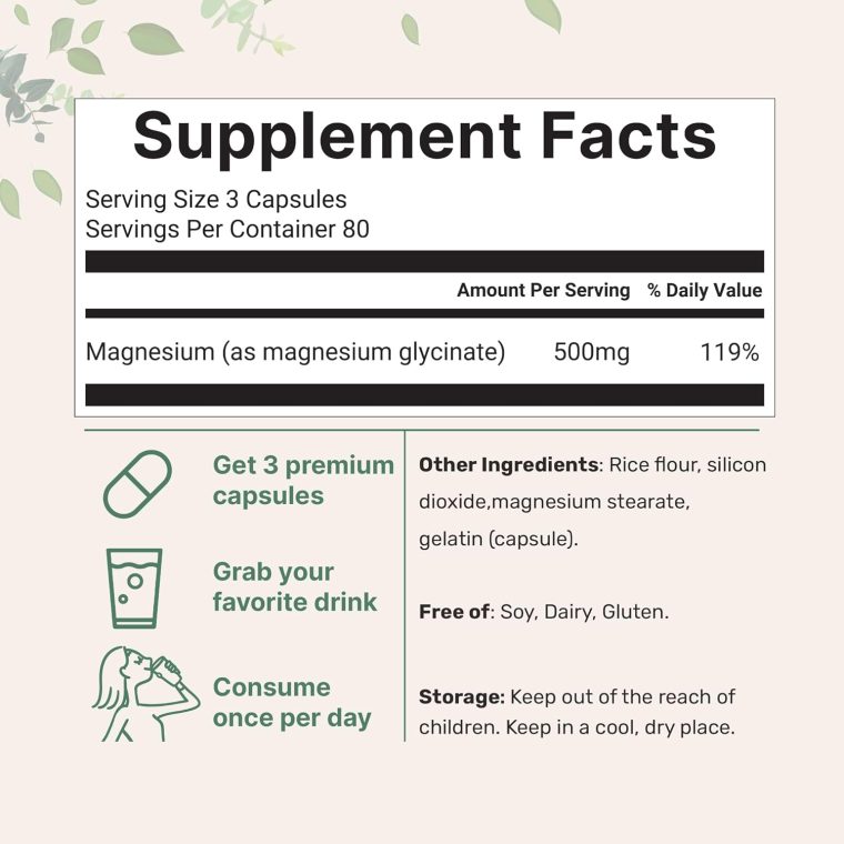 Magnesium Glycinate 500mg, 240 Capsules | 100% Chelated for Max Absorption | Support for Sleep, Muscle, Heart & Nerve Health | Non-GMO - Image 3