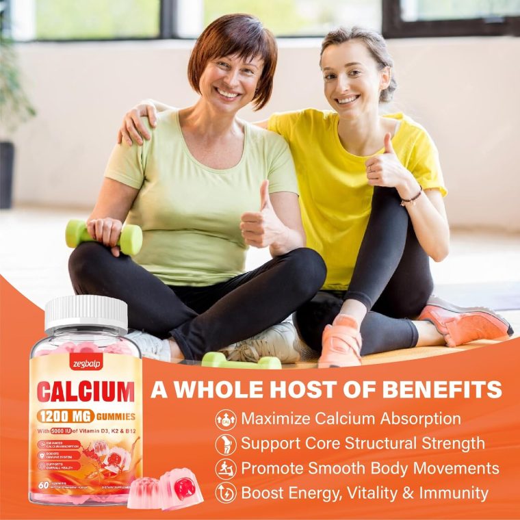 Calcium 1200 mg with Vitamin D3 Supplement for Adults - Calcium Gummies with Vitamin D3 5000IU, K2, B12 for Women Men - Extra Absorption Calcium Citrate - Natural Strawberry Flavor, 120 Gummies - Image 5
