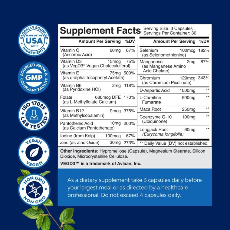 Pre Conception Male Fertility Supplement - Semen Volume Booster with CoQ10, Maca Root, Methyl Folate & D-Aspartic Acid - Mens Fertility Supplement for Sperm Motility - Conception for Him, 90 Count - Image 2