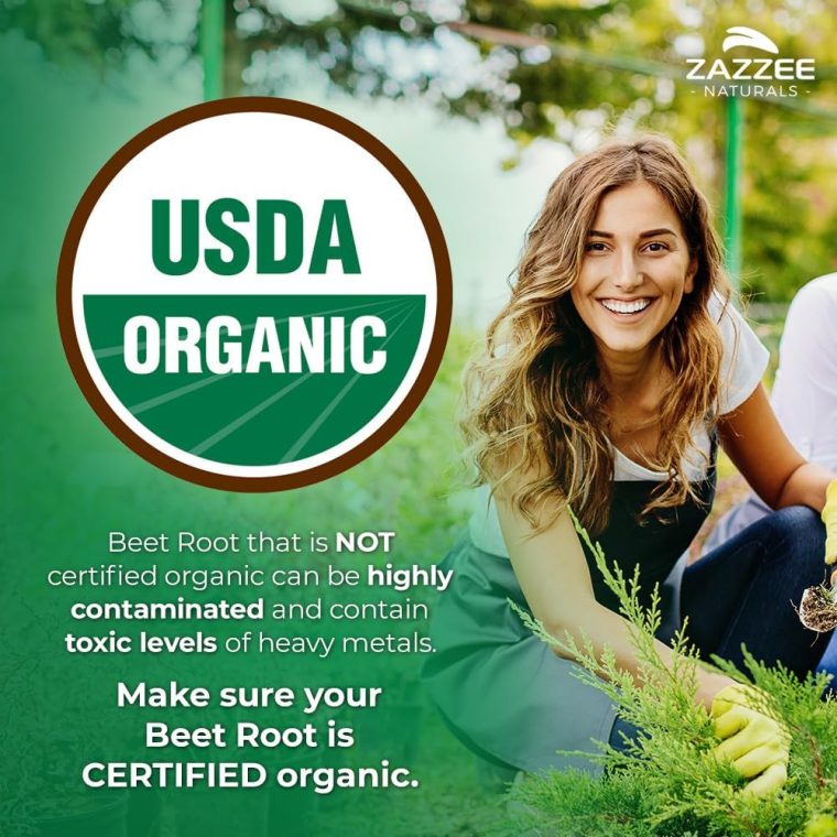 Zazzee USDA Organic Beet Root 8000 mg Strength 20:1 Extract, 120 Vegan Quick Release Capsules, Black Pepper Extract for Enhanced Absorption, Supports Nitric Oxide Production, Non-GMO, Made in The USA - Image 3