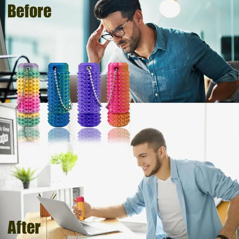 2Pcs Upgrade Little Pain Ouchies Pain Stim Fidget, 3D Printed Fidget Toys Anxiety Relief Items, Rotatable Grippie Stim Keychain, Stim Toys for Autistic Adults, Hard Spiky Sensory Toys, Novelty Gifts - Image 2