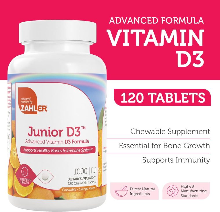 Zahler Junior D3 Vitamins 1000 IU - for Kids - Vitamin D for Kids to Support Bone, Teeth & Immune Health - Kosher Orange Flavor - 120 Count. - Image 2