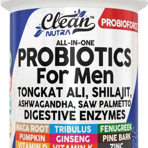 Clean Nutra Probiotics for Men | Tongkat Ali, Saw Palmetto, Tribulus, Ginseng, Ashwagandha, Maca, Pumpkin, Gingko Biloba, Pine Bark, Fenugreek, Shilajit, Zinc - Mens Probiotic 60 Capsules