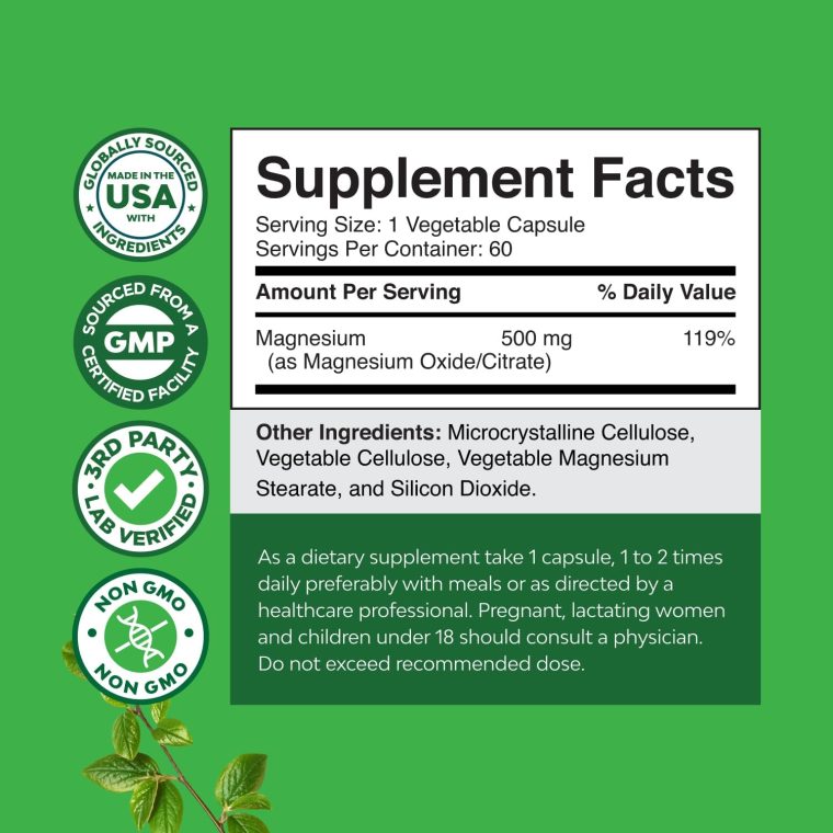 High Absorption Magnesium Complex Supplement - Magnesium Oxide 500mg with Citrate 500mg for Sleep and Mood Support - Pure Citrate per Serving for Muscle Stomach and Digestion - Image 3