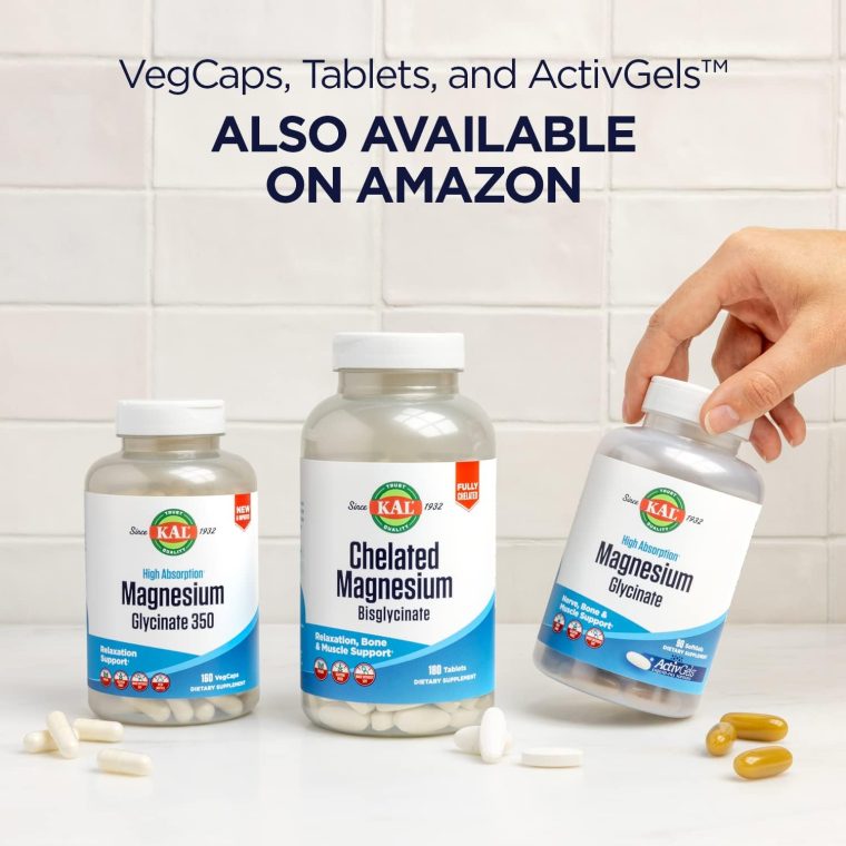 KAL Magnesium Glycinate Tablets, Fully Chelated, High Absorption Formula with Magnesium Bisglycinate Chelate for Nerve, Muscle & Bone Health Support, Vegan, Gluten Free, Value Size, 240 Tablets - Image 6