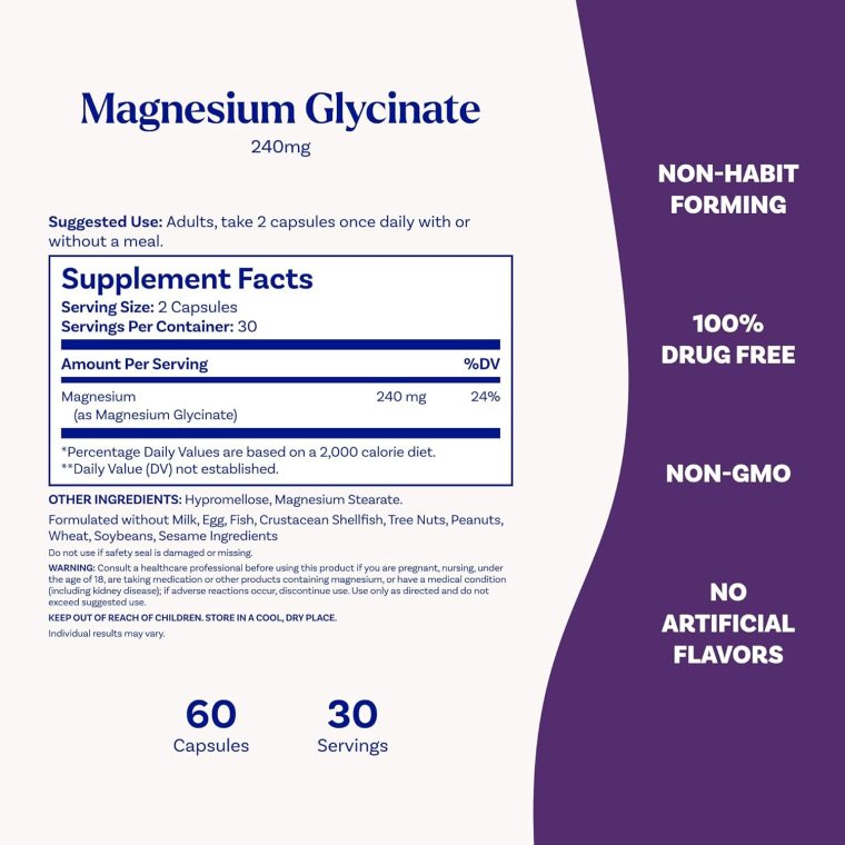 Natrol Magnesium Glycinate Supplements 240 mg - High Absorption - Calm Magnesium Glycinate for Sleep - 60 Capsules, 30 Day Supply - Image 5