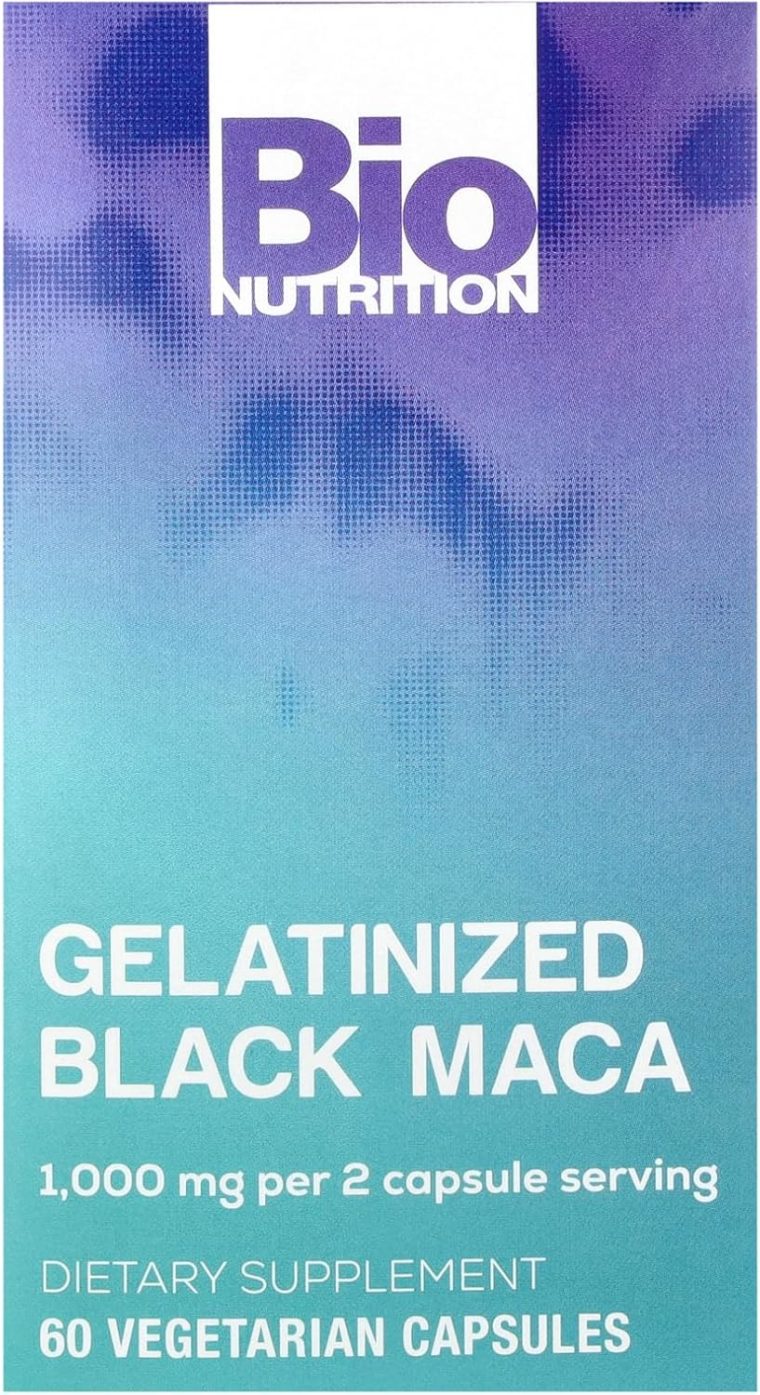 Bio Nutrition Gelatinized Black Maca 60 Vegetarian Capsules | 1,500 mg per Serving | Energy Boost | Calcium | Magnesium | Phosphorus