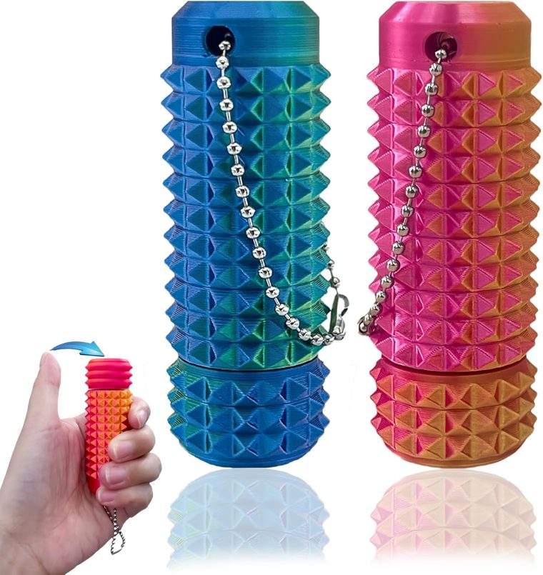 2Pcs Upgrade Little Pain Ouchies Pain Stim Fidget, 3D Printed Fidget Toys Anxiety Relief Items, Rotatable Grippie Stim Keychain, Stim Toys for Autistic Adults, Hard Spiky Sensory Toys, Novelty Gifts