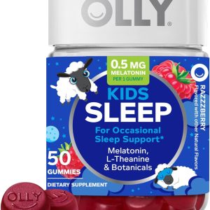 OLLY Kids Sleep Gummy, 0.5mg Melatonin, L Theanine, Chamomile, and Lemon Balm, Childrens Chewable Supplement, Raspberry - 50 Count