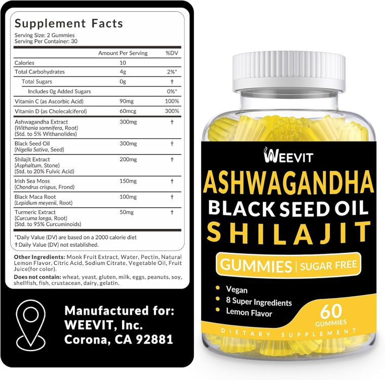 Ashwagandha Gummies, Shilajit Black Seed, Sea Moss, Maca Root, Turmeric, All in One Supplement - Image 2