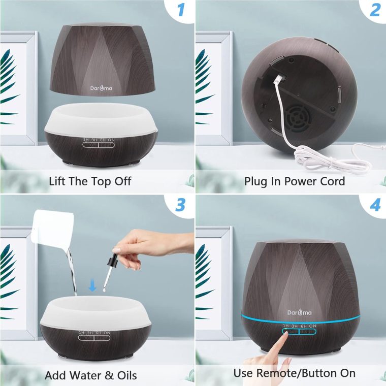 550ml Essential Oil Diffuser, DAROMA Upgraded Remote Control 6 in 1 Aromatherapy Ultrasonic Cool Mist Humidifier, 7 Color Changing Mood Lights & Waterless Auto-Off for Home Office Gift, Dark Wood - Image 7