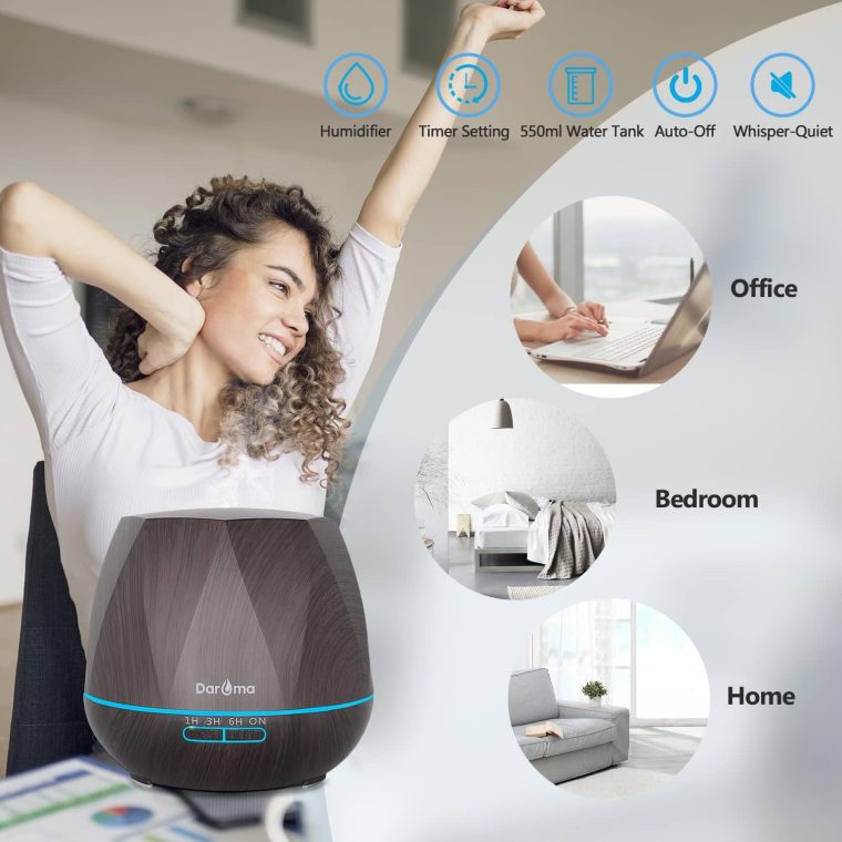 550ml Essential Oil Diffuser, DAROMA Upgraded Remote Control 6 in 1 Aromatherapy Ultrasonic Cool Mist Humidifier, 7 Color Changing Mood Lights & Waterless Auto-Off for Home Office Gift, Dark Wood - Image 4