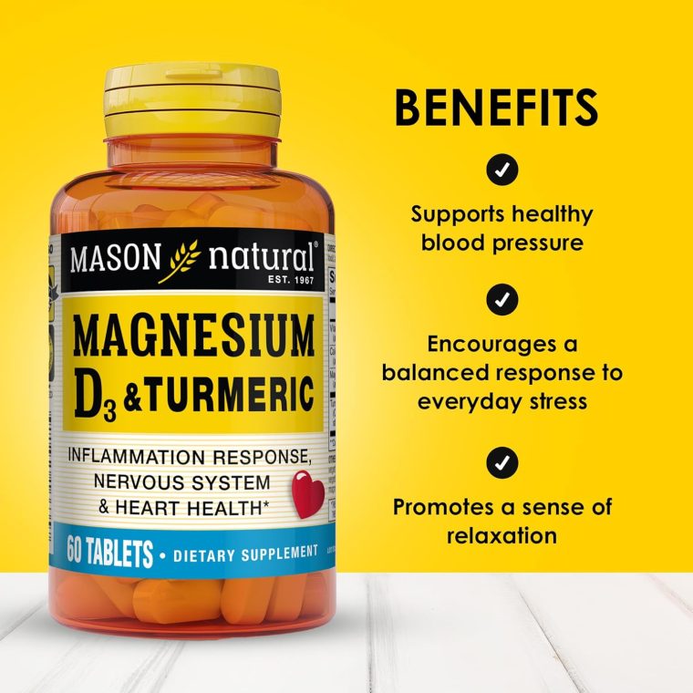 MASON NATURAL Magnesium & Vitamin D3 with Turmeric, 60 Day Supply Dietary Supplement with 500 mg Magnesium, 3000 IU Vitamin D3, and 150 mg Turmeric - Image 2