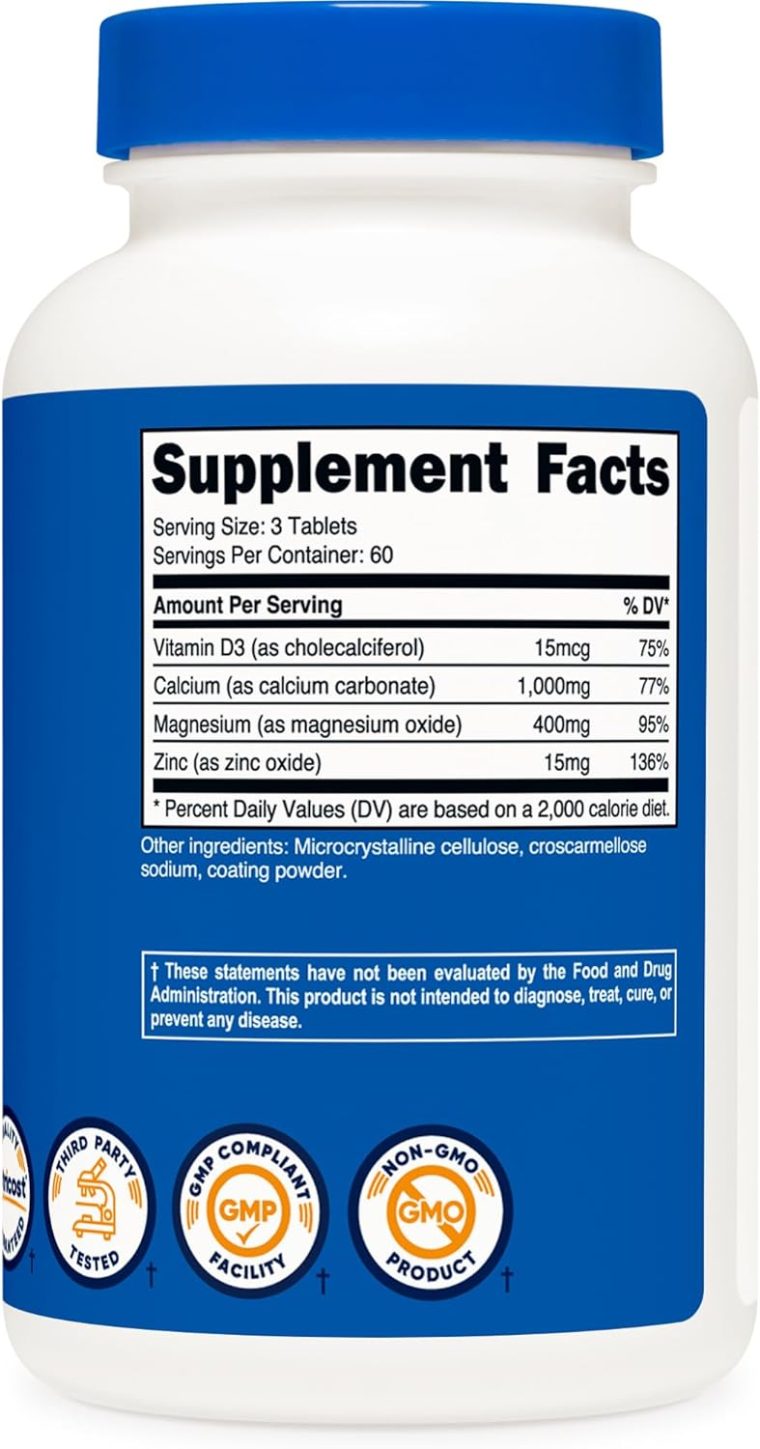 Nutricost Calcium, Magnesium & Zinc Tablets 1,415 mg, 180 Tablets - Vitamin / Mineral Blend Supplement, 60 Servings - Gluten Free, Non-GMO - Image 5