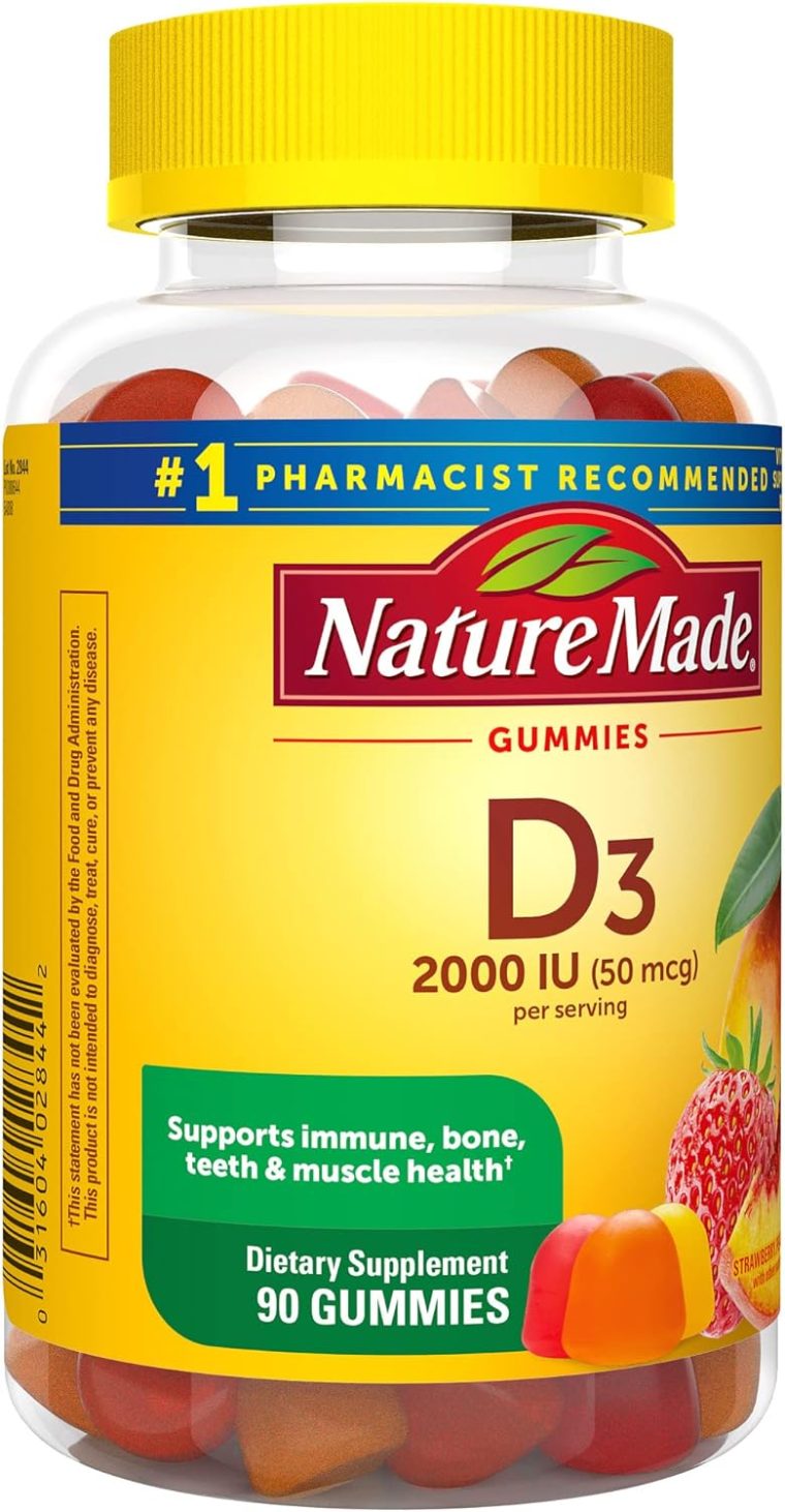 Nature Made Vitamin D3 2000 IU (50 mcg) per serving, Dietary Supplement for Bone, Teeth, Muscle and Immune Health Support, 90 Gummies, 45 Day Supply - Image 8