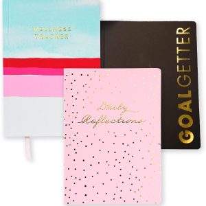 Gartner Studios Guided Journals for Wellness, Goals and Reflection, Assorted Colors with High Shine Gold Foil, Soft Touch Flex Covers, 5.75" x 8", 120 Pages, 3-Pack