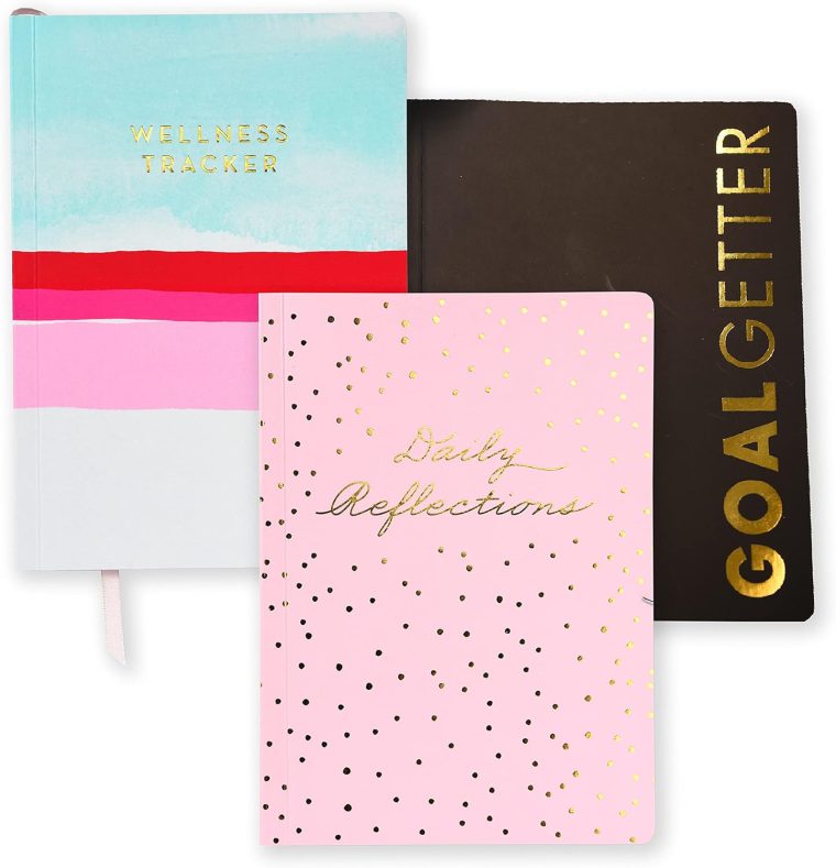Gartner Studios Guided Journals for Wellness, Goals and Reflection, Assorted Colors with High Shine Gold Foil, Soft Touch Flex Covers, 5.75" x 8", 120 Pages, 3-Pack