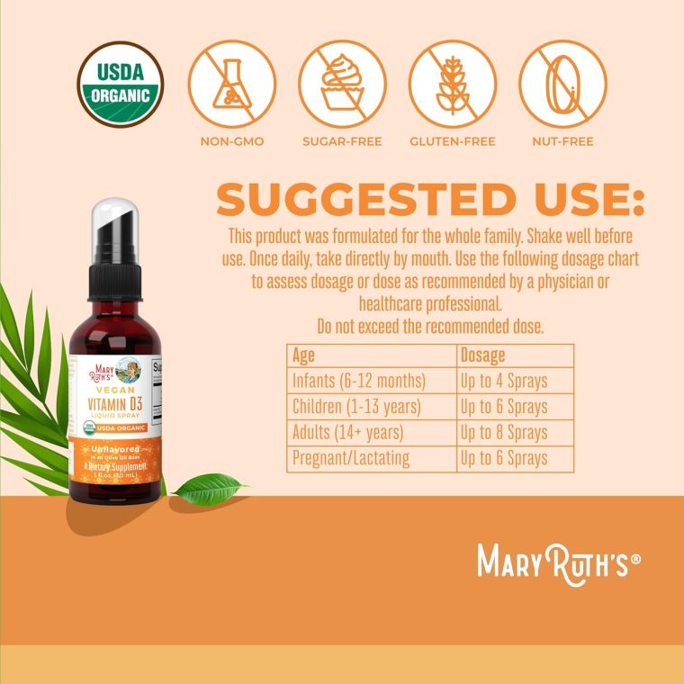 MaryRuth Organics Vitamin D USDA Organic | VIT D3 Liquid | Sugar Free | Liquid VIT D Spray Immune Support for Adults & Kids | Bone Health| Vegan | Gluten Free | Non-GMO | 30 Servings - Image 3