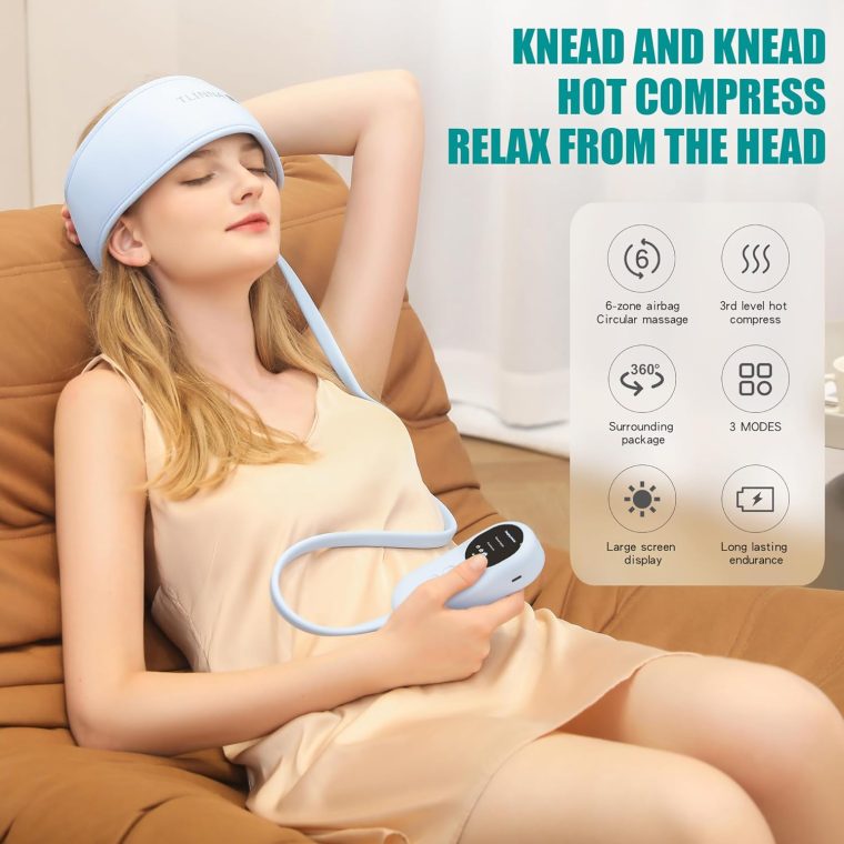 Head Massager,Scalp Massager,Relief Headaches,Fatigue,Stress,Sleep aid,Hangover with Airbag Kneading,Constant Temperature Hot Compress for Head - Image 3