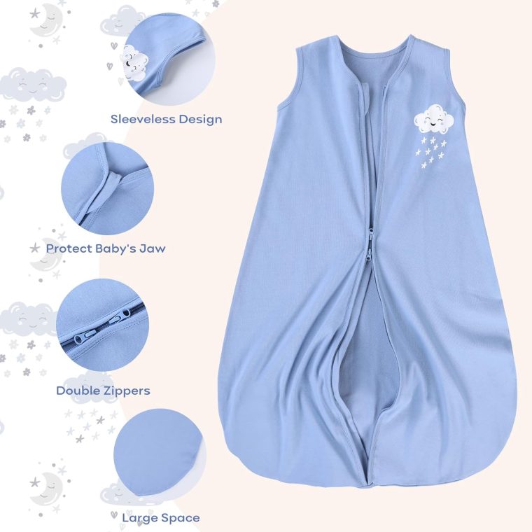 Yoofoss Baby Sleep Sack 0-6 Months Baby Wearable Blanket 100% Organic Cotton 2-Way Zipper TOG 0.5 Toddler Sleeping Sack 3, Lightweight Sleep Sacks for Babies - Image 5