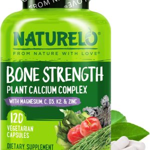NATURELO Calcium Supplement - with Vitamin C, Vitamin D3, K2, and Calcium Magnesium Zinc for Bone Strength with Calcium 600mg - Plant-Based, 120 Vegetarian Capsules, Non-GMO, Soy & Gluten-Free