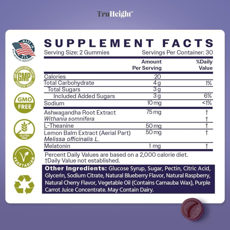 TruHeight Sleep Gummies - Kids & Teen Natural Sleep Aid for Maximum Growth - Pediatric Recommended - Kids Melatonin Gummy - Melatonin, Ashwagandha, L Theanine, Lemon Balm, Ages 4+, Mixed Berry Flavor - Image 5