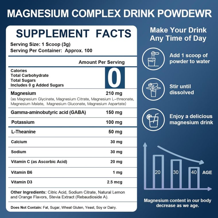NATURE TARGET Magnesium Powder Supplement with Glycinate, Citrate, Malate, Magnesium Complex with L-Theanine & Vitamin B6 for Muscle, Heart & Brain, Vegan, 10.58 oz (100 Servings), Lemon Orange Flavor - Image 2