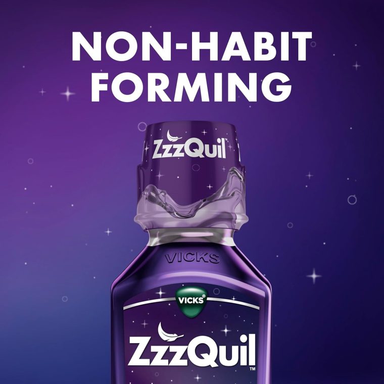 ZzzQuil, Nighttime Sleep Aid Liquid, 50 mg Diphenhydramine HCl, No.1 Sleep Aid Brand, Fall Asleep Fast, Non-Habit Forming, Warming Berry Flavor, 6 FL OZ - Image 5