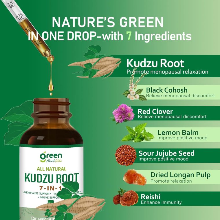 Kudzu Root Drops, Natural Supplement for Menopause Relief, Relaxation & Immune Support, Herbal Complex w/Black Cohosh Red Clover and More Extracts. 2 oz - Image 3