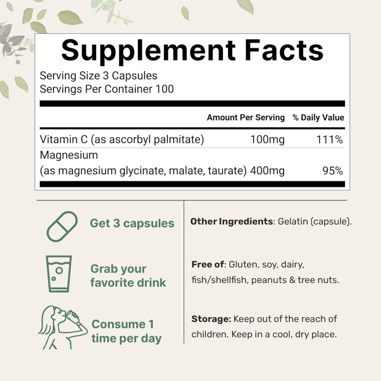 Micro Ingredients Pure Magnesium Complex, 300 Capsules | Triple Magnesium Glycinate, Malate, Taurate with Vitamin C | 100% Chelated | Supports Muscles, Nerves, & Energy | Only Active Ingredients - Image 2