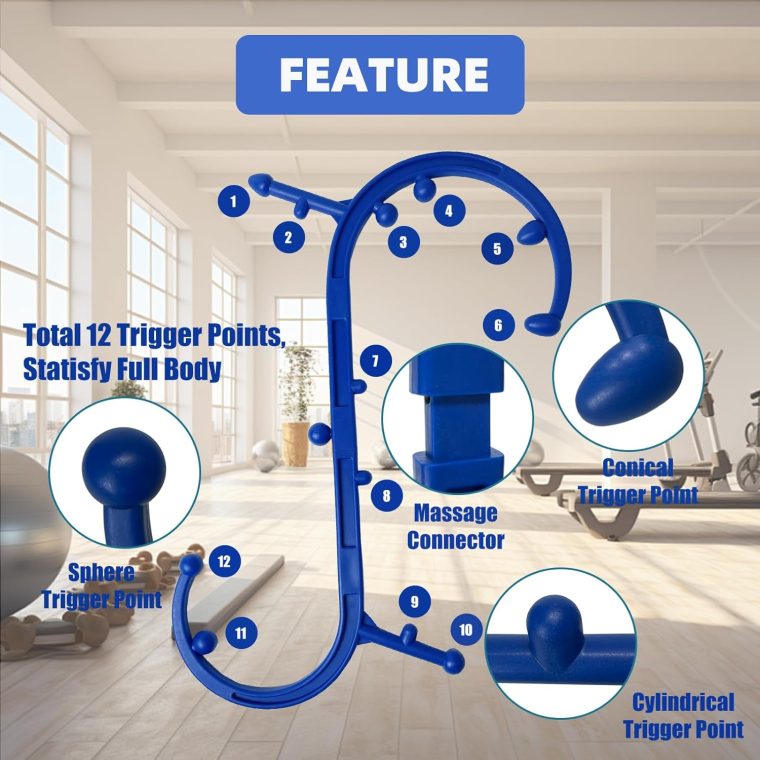 Neck and Back Massager Tool: Your Professional Companion for Back, Neck & Shoulder Relaxation. Pressure Point & Trigger Point Massage, and a Practical Back Scratcher for Deep Muscle Soothing(Blue) - Image 3