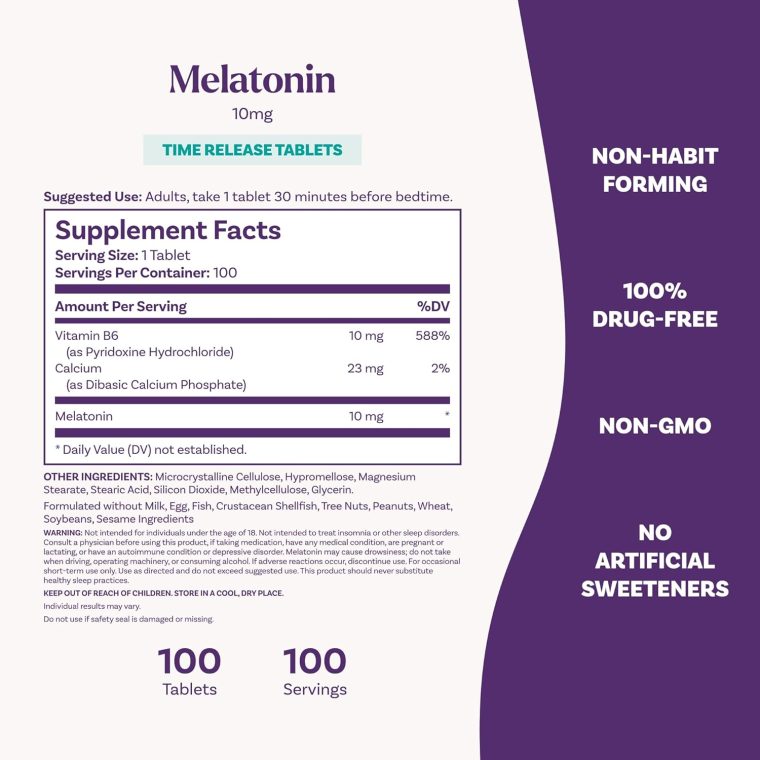 Natrol Melatonin 10mg Tablets, Advanced Sleep Dietary Supplement for Restful Sleep, 100 Melatonin Time Release Tablets, 100 Servings - Image 6