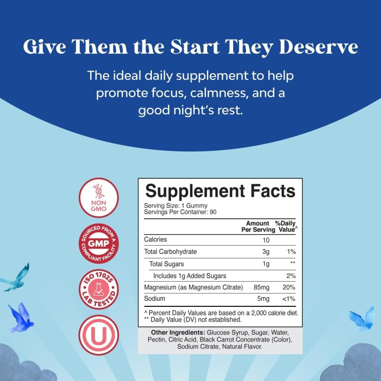 Kids Magnesium Gummies - Calm Relaxing Mg Citrate Supplement with Raspberry Flavor - Calm Magnesium Supplement for Nerve Health, Muscles & Healthy Heart Support - Mag Citrate Gummies, 90 Count Pack - Image 3