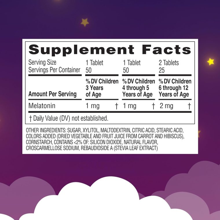 Zarbee’s Kids Melatonin Sleep Chewable Tablets, 1 mg, Drug & Alcohol-Free, Non-Habit Forming Sleep Support, Natural Grape Flavor, No Artificial Sweeteners or Dyes, Gluten Free, Ages 3+, 50 Ct Bottle - Image 5