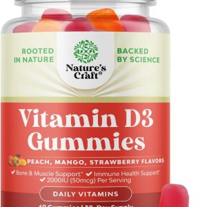 Natures Craft Vitamin D3 Gummies for Daily Wellness - Delicious D Adults with 2000IU per Serving Bone Muscle & Immune Support Non-GMO Gelatin Gluten Free (30 Day Supply)