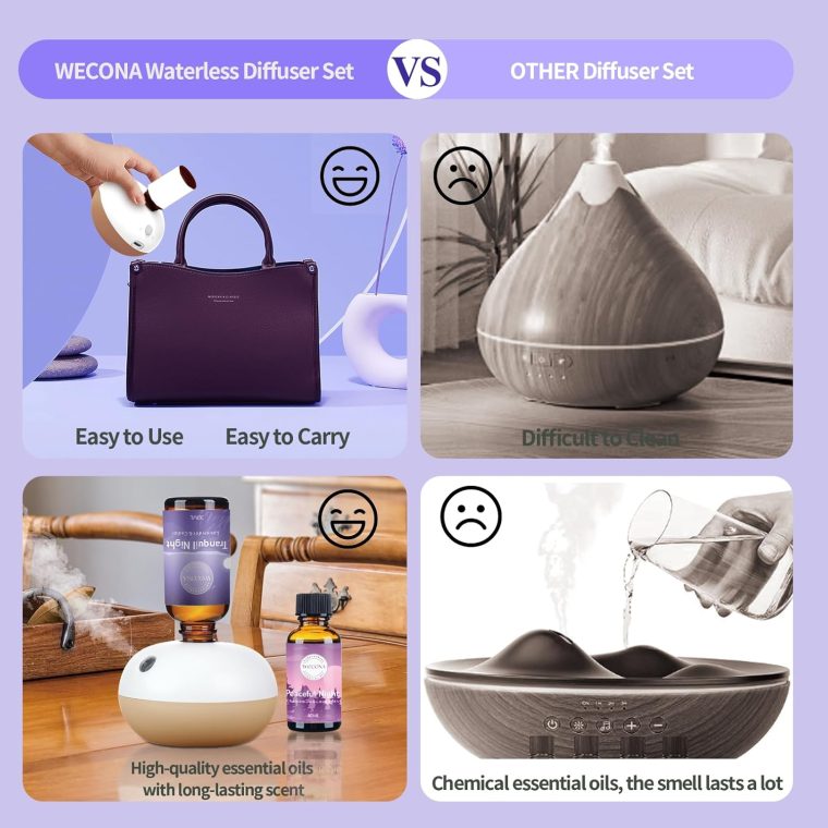 Rechargeable Waterless Essential Oil Diffuser - 2 Mist Modes Scentiment Scent Diffuser Starter Kit with 2 Essential Oils Set - 8 Hours Automatic Shutdown Scent Diffusers for Home - Image 5