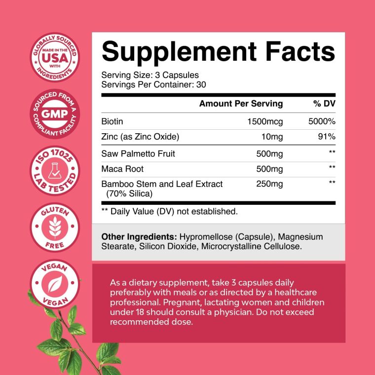 Extra Strength Saw Palmetto for Women 500mg - DHT Blocker for Women 30-Day Supply - Hair Vitamins for Hair Loss Supplement - Pure Saw Palmetto Extract Capsules with Maca Root & Biotin - 90 Capsules - Image 3