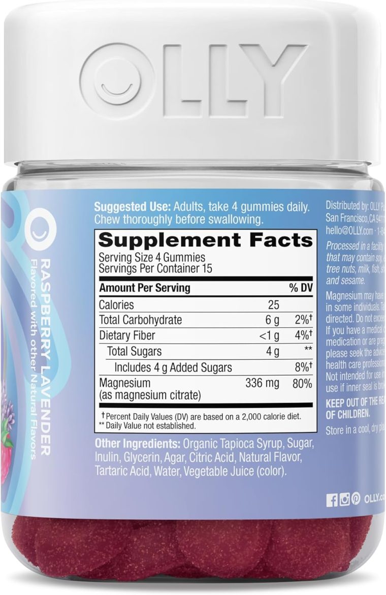 OLLY Relaxing Magnesium Gummies, Supports Muscle Relaxation*, Magnesium Citrate, Raspberry Lavender Flavor, 15 Day Supply - 60 Count - Image 9