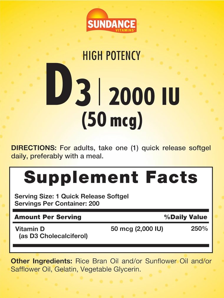 Sundance High Potency D3 2000 IU | 200 Quick Release Softgels | Essential Vitamin Formula | Non-GMO and Gluten Free Supplement - Image 2