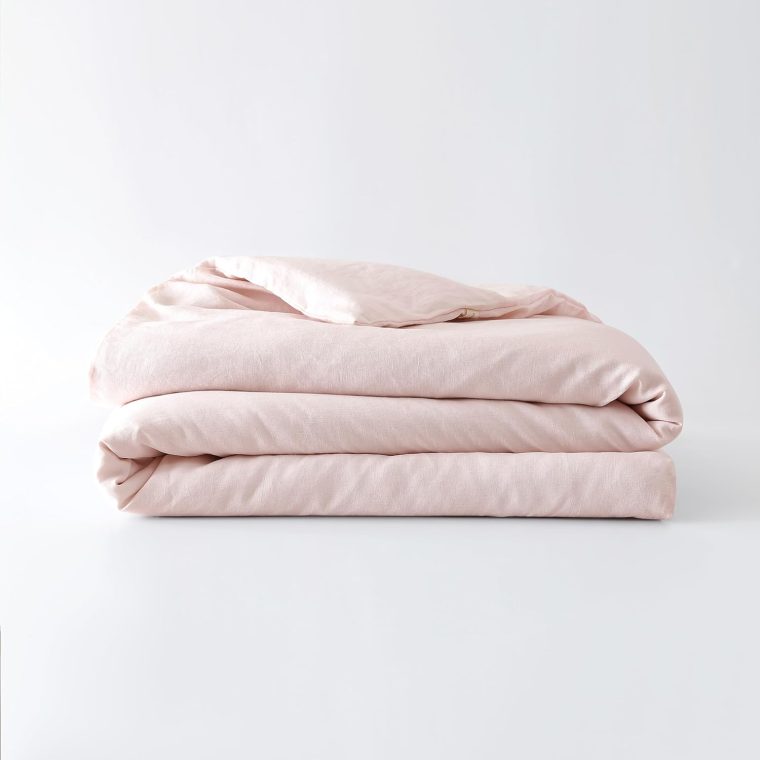 Baloo 100% French Linen Duvet Cover for Weighted Blanket (Blush Pink - 42"x72" - Throw Size) | Cooling, Soft & Durable | Certified European Flax®