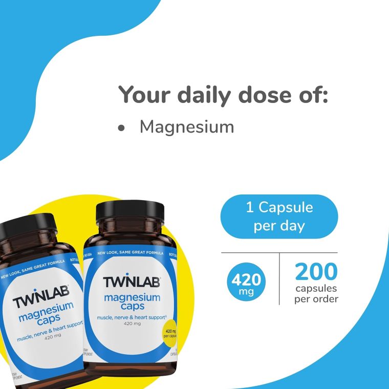 Twinlab Magnesium Caps - High Absorption Magnesium Supplement to Support Leg Cramps Relief - Magnesium Capsules for Stress Relief, 420 mg, 100 Count, 2 Pack - Image 3