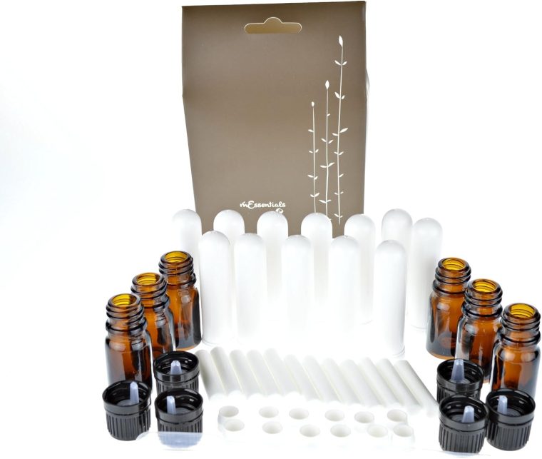 Wild Essentials Aromatherapy DIY Starter Kit, gift set includes Essential Oil Blank Inhalers (12 Pack) and Amber Bottles with Euro Dropper Cap (6 Pack) + Pippette