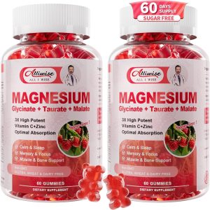 2Pack Magnesium Glycinate Gummies 500mg,Magnesium Supplement with Taurate, Malate, Vitamins D, C, B6, Calcium for Sleep, Relaxation, Muscle, Bone Health & Immune Support-120 Count