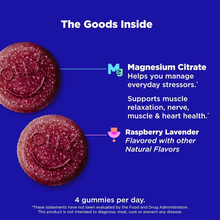 OLLY Relaxing Magnesium Gummies, Supports Muscle Relaxation*, Magnesium Citrate, Raspberry Lavender Flavor, 15 Day Supply - 60 Count - Image 2