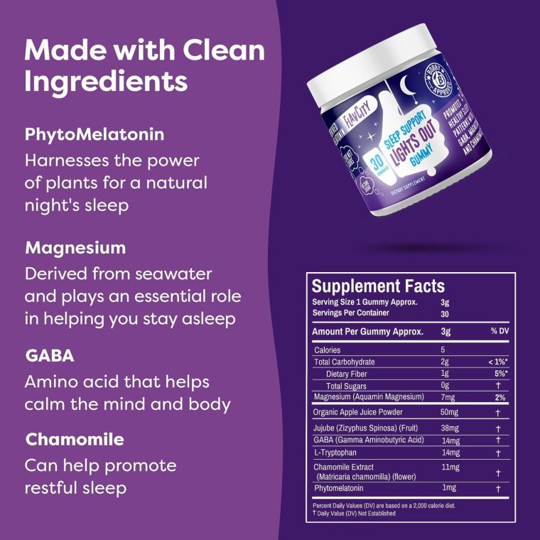 FlavCity Melatonin Sleep Gummies for Adults, Lights Out Gummy - Chewable Sleep Support Supplement with Plant-Based GABA, Magnesium & Chamomile for Deep & Restful Bedtime, 30-Day Supply - Image 4