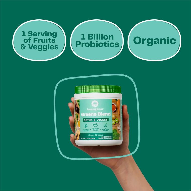 Amazing Grass Greens Superfood Detox & Digest: Greens Powder with Digestive Enzymes & Probiotics, Clean Green, 30 Servings (Packaging May Vary) - Image 2