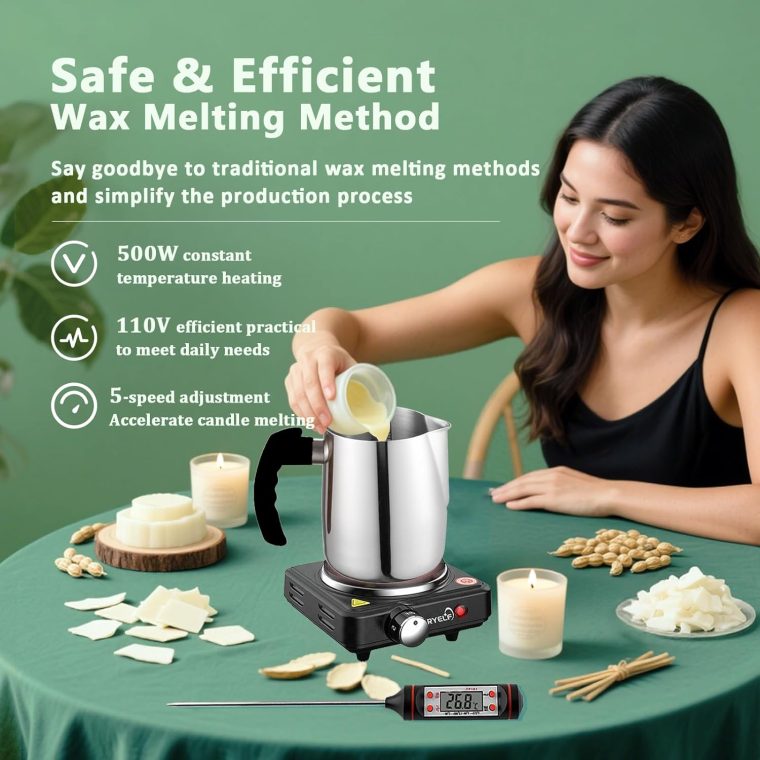 Soy Wax Candle Making Kit Supplies With Wax Melter, Natural Candle Wax for Candle Making - DIY Candles Making Supplies, Including 3lbs Soy Wax Flakes, Melting Pot, Electric Stove, Candle Wick - Image 5