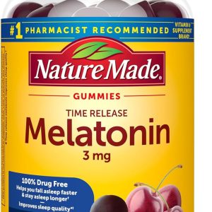 Nature Made Time Release Melatonin 3mg Gummies, 100% Drug Free Sleep Aid for Adults, 60 Melatonin Gummies, 60 Day Supply