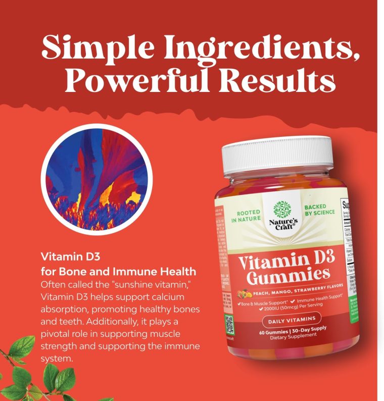 Natures Craft Vitamin D3 Gummies for Daily Wellness - Delicious D Adults with 2000IU per Serving Bone Muscle & Immune Support Non-GMO Gelatin Gluten Free (30 Day Supply) - Image 4